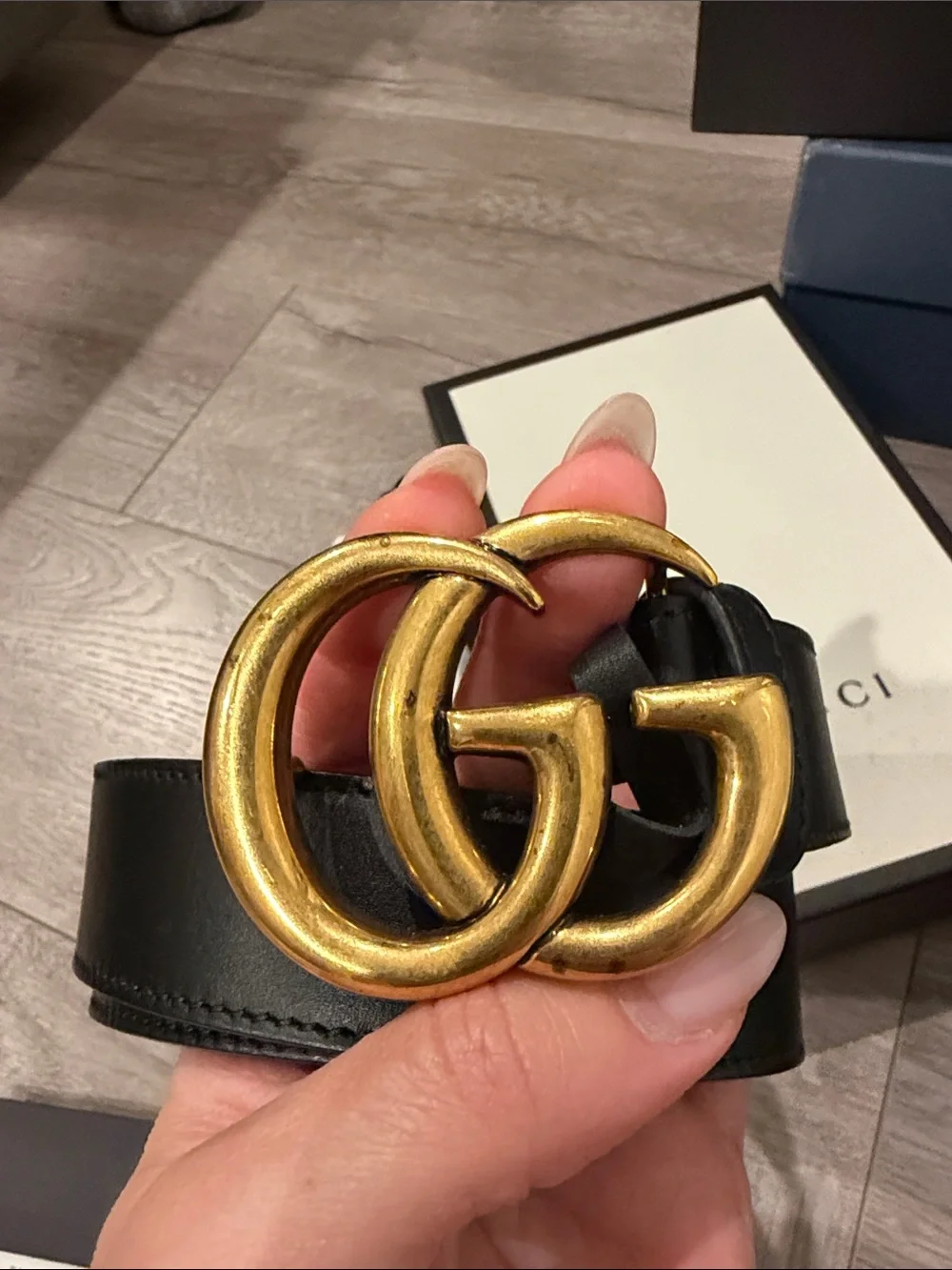 Gucci Black Leather Belt with Gold Double G Buckle